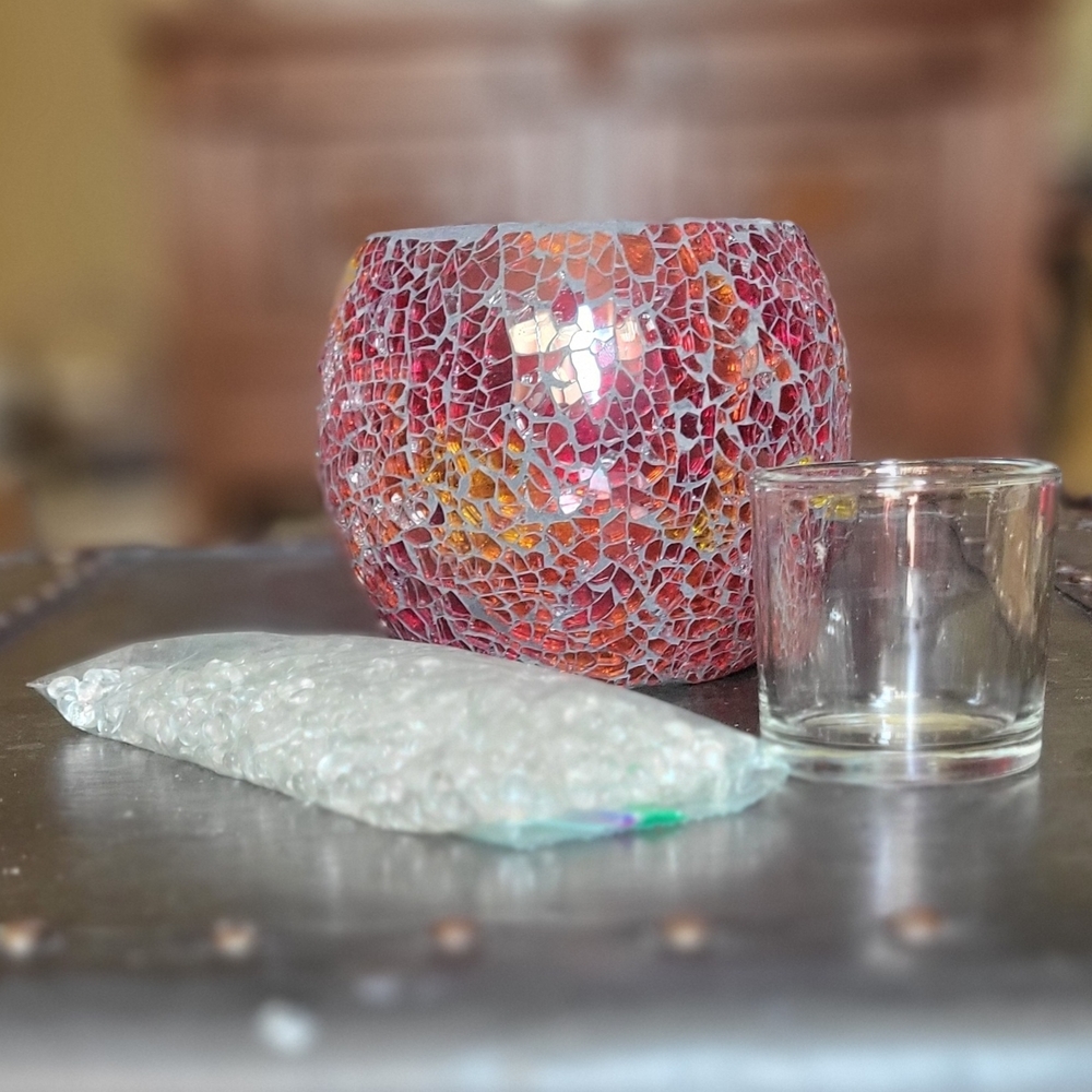 PartyLite Vibrant Mosaic Candle Holder - Red and Orange